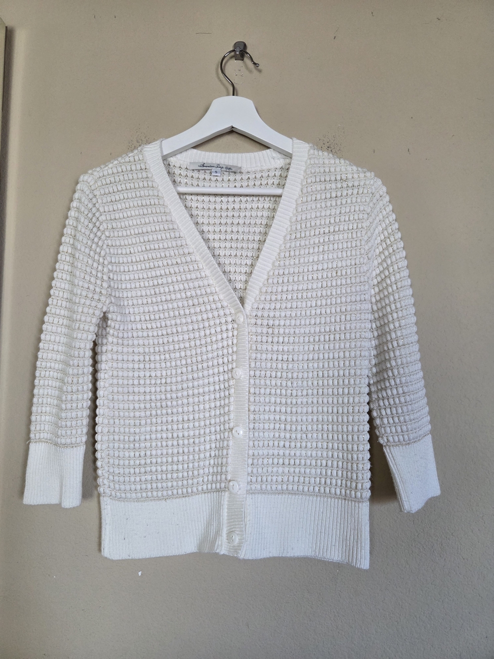 American Rag Off-White Textured V-Neck Button Cardigan